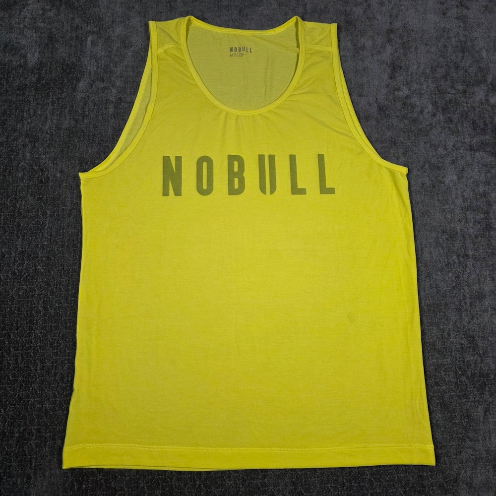 NOBULL Mens Medium Performance Tank Top Neon Yellow Logo Training Gym Shirt M